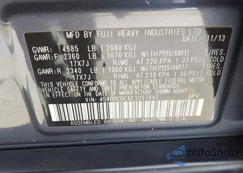 2014 Subaru Outback 2.5I Premium from USA, damaged, VIN 4S4BRCDC8E3257042